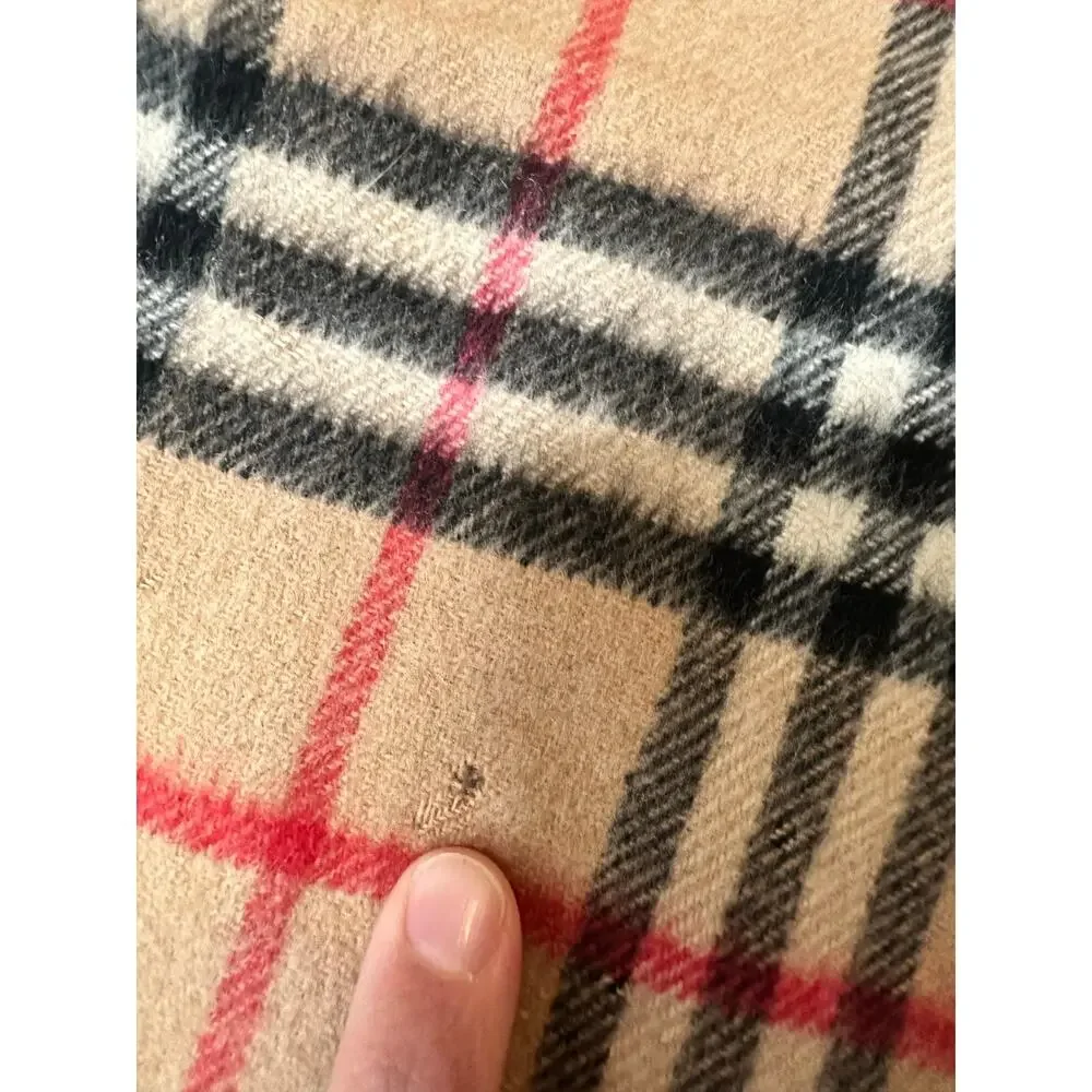 Burberry Scarf Nova Check Beige Tan Cashmere Plaid Fringe Unisex Vintage Scarf
